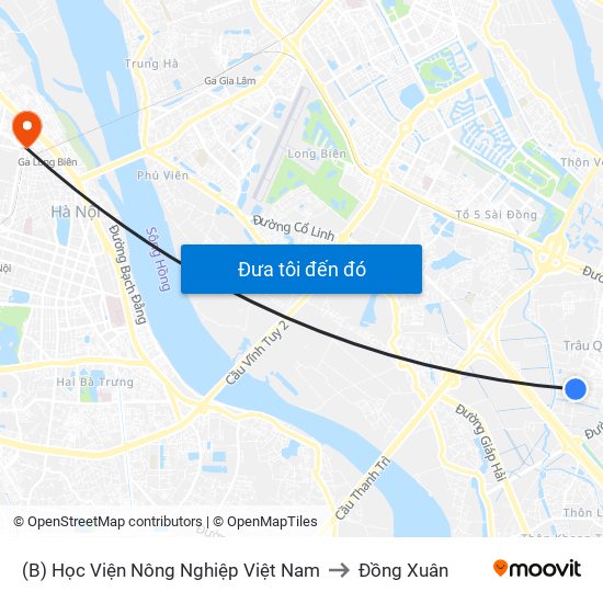 (B) Học Viện Nông Nghiệp Việt Nam to Đồng Xuân map