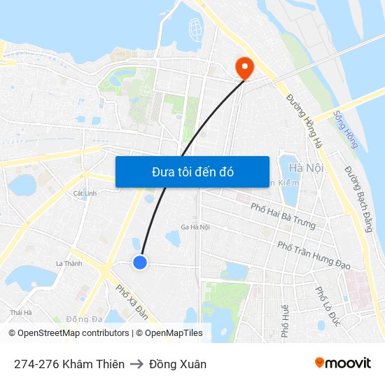 274-276 Khâm Thiên to Đồng Xuân map