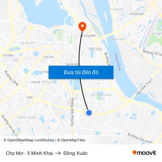 Chợ Mơ - 5 Minh Khai to Đồng Xuân map