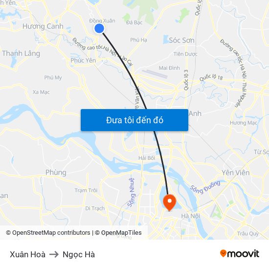 Xuân Hoà to Ngọc Hà map