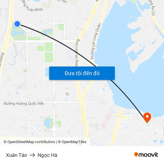 Xuân Tảo to Ngọc Hà map
