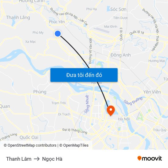 Thanh Lâm to Ngọc Hà map