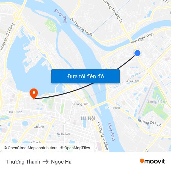 Thượng Thanh to Ngọc Hà map