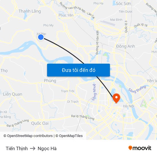 Tiến Thịnh to Ngọc Hà map