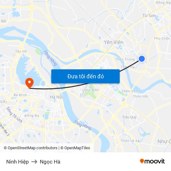 Ninh Hiệp to Ngọc Hà map