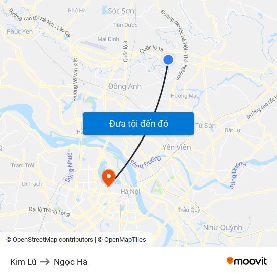 Kim Lũ to Ngọc Hà map