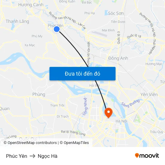 Phúc Yên to Ngọc Hà map