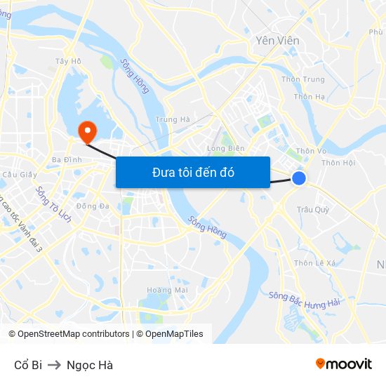 Cổ Bi to Ngọc Hà map
