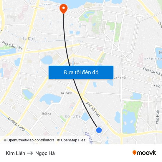 Kim Liên to Ngọc Hà map