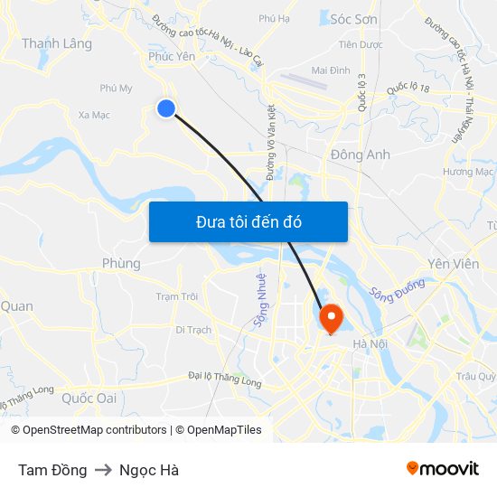 Tam Đồng to Ngọc Hà map