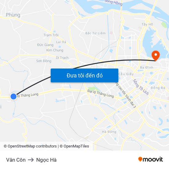 Vân Côn to Ngọc Hà map