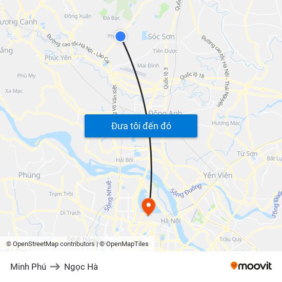 Minh Phú to Ngọc Hà map
