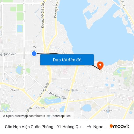 Gần Học Viện Quốc Phòng - 91 Hoàng Quốc Việt to Ngọc Hà map