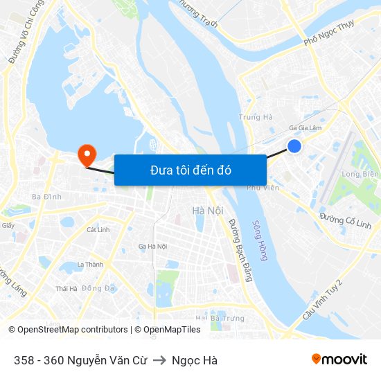 358 - 360 Nguyễn Văn Cừ to Ngọc Hà map