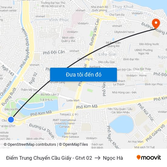 Điểm Trung Chuyển Cầu Giấy - Gtvt 02 to Ngọc Hà map