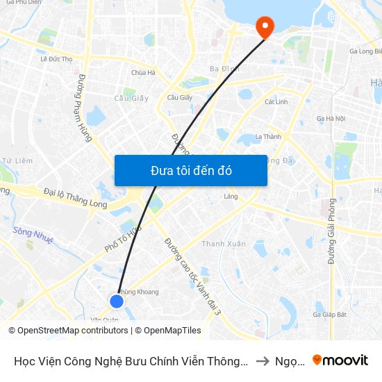 Học Viện Công Nghệ Bưu Chính Viễn Thông - Trần Phú (Hà Đông) to Ngọc Hà map