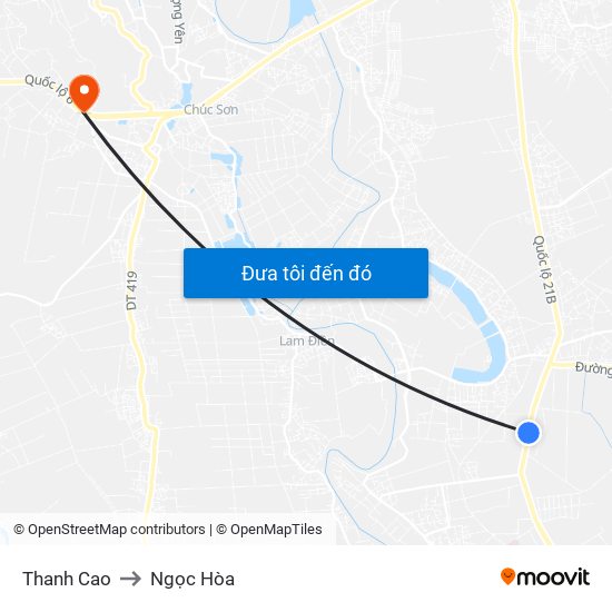 Thanh Cao to Ngọc Hòa map