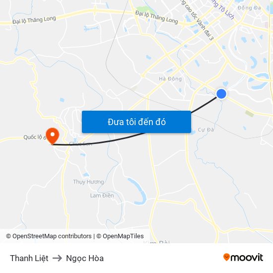 Thanh Liệt to Ngọc Hòa map