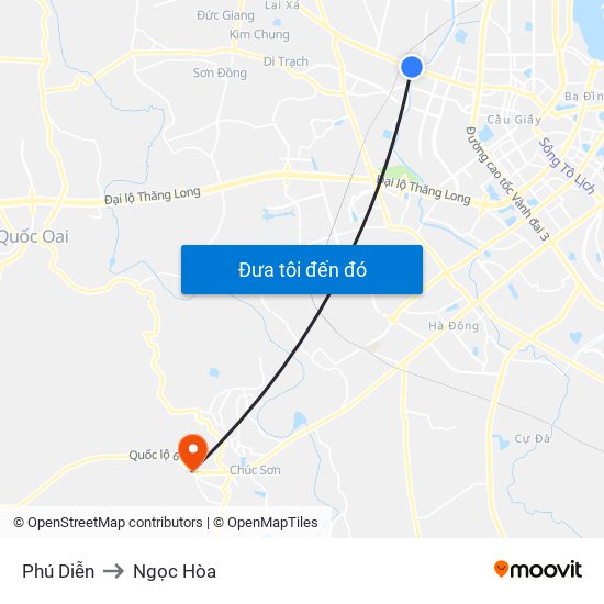 Phú Diễn to Ngọc Hòa map
