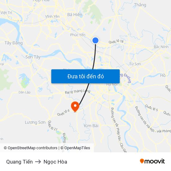 Quang Tiến to Ngọc Hòa map