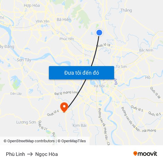 Phù Linh to Ngọc Hòa map