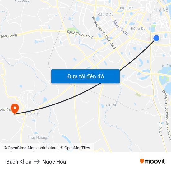 Bách Khoa to Ngọc Hòa map