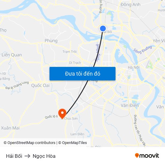 Hải Bối to Ngọc Hòa map