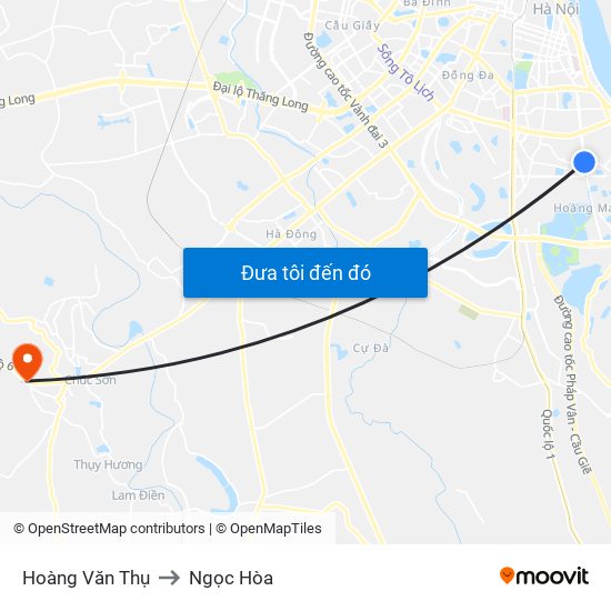 Hoàng Văn Thụ to Ngọc Hòa map