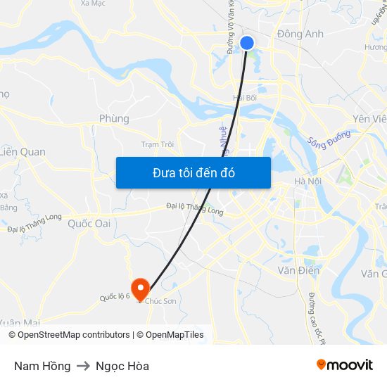 Nam Hồng to Ngọc Hòa map