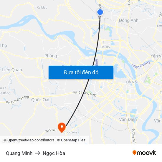 Quang Minh to Ngọc Hòa map