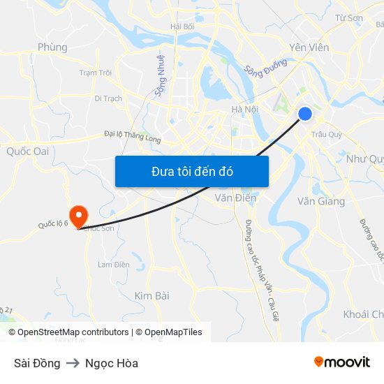 Sài Đồng to Ngọc Hòa map