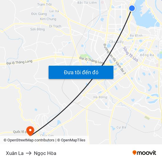 Xuân La to Ngọc Hòa map