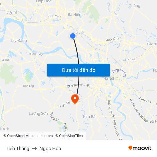 Tiến Thắng to Ngọc Hòa map