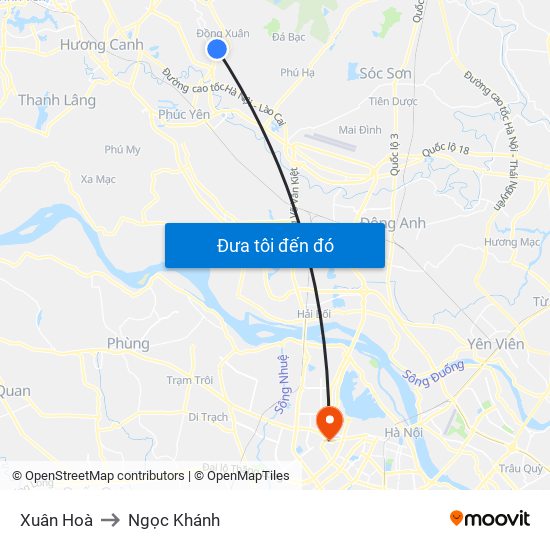 Xuân Hoà to Ngọc Khánh map