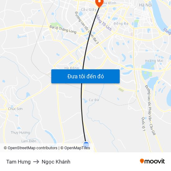 Tam Hưng to Ngọc Khánh map