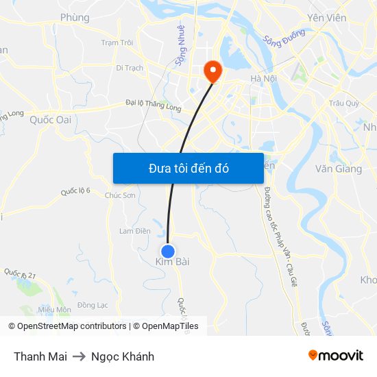 Thanh Mai to Ngọc Khánh map