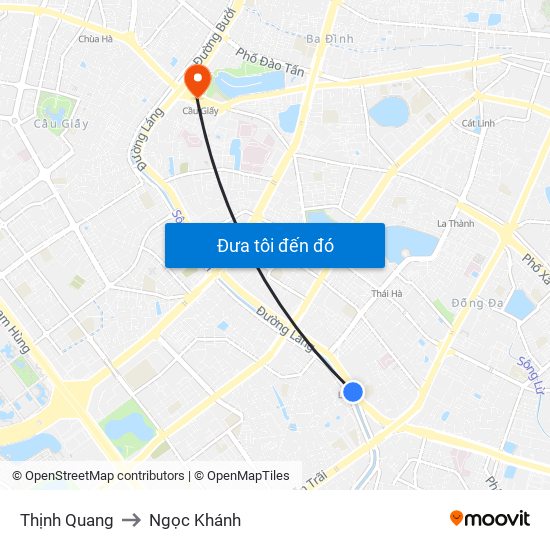 Thịnh Quang to Ngọc Khánh map