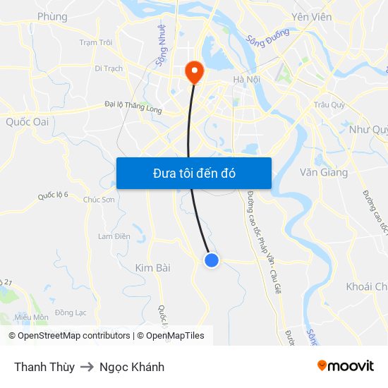 Thanh Thùy to Ngọc Khánh map