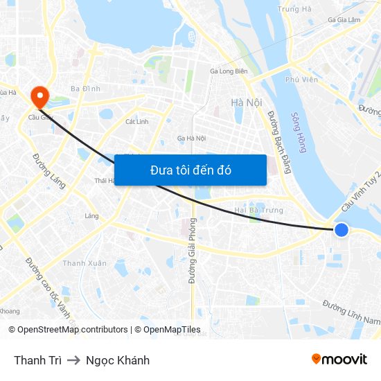 Thanh Trì to Ngọc Khánh map