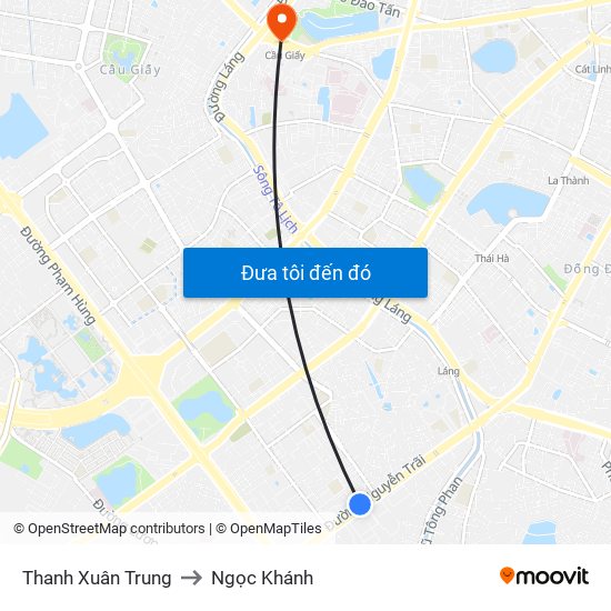 Thanh Xuân Trung to Ngọc Khánh map