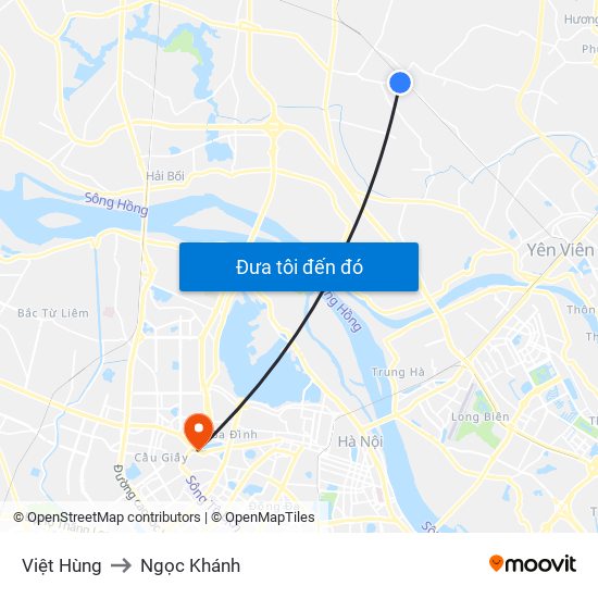 Việt Hùng to Ngọc Khánh map