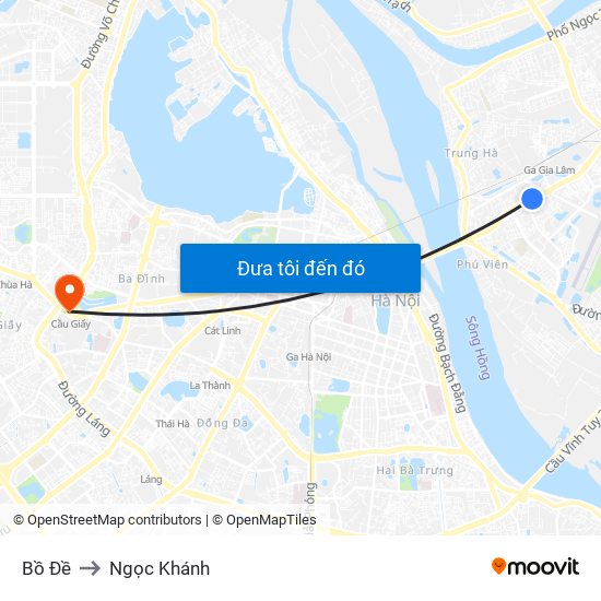 Bồ Đề to Ngọc Khánh map