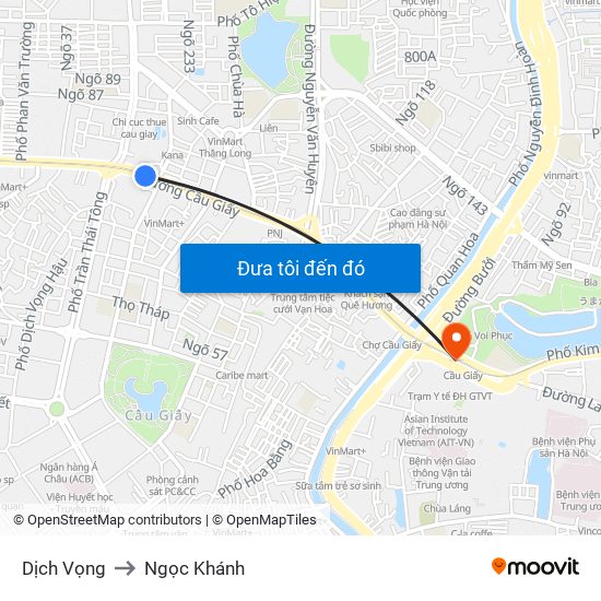 Dịch Vọng to Ngọc Khánh map