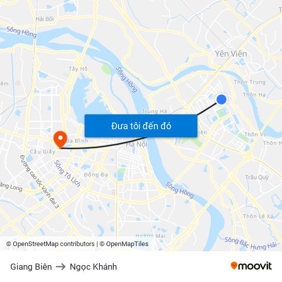 Giang Biên to Ngọc Khánh map