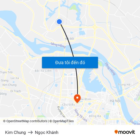 Kim Chung to Ngọc Khánh map