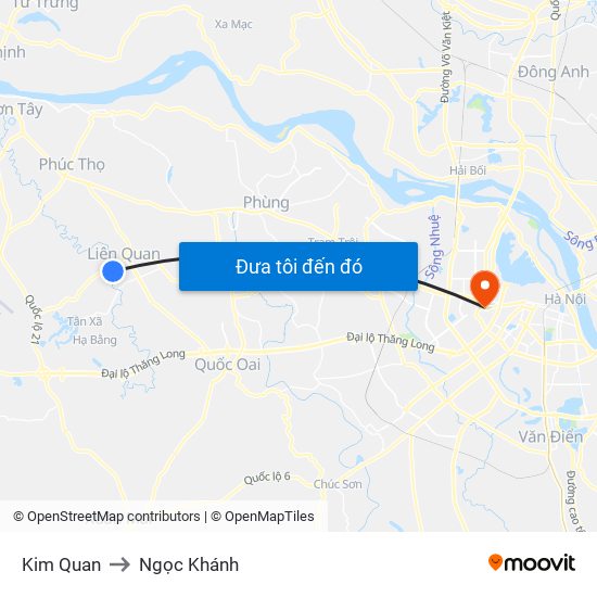 Kim Quan to Ngọc Khánh map