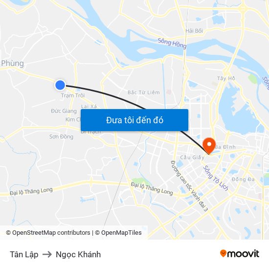 Tân Lập to Ngọc Khánh map