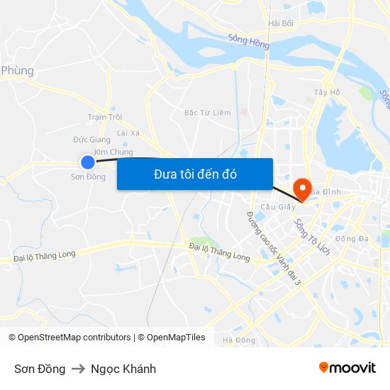 Sơn Đồng to Ngọc Khánh map