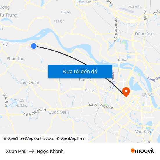 Xuân Phú to Ngọc Khánh map