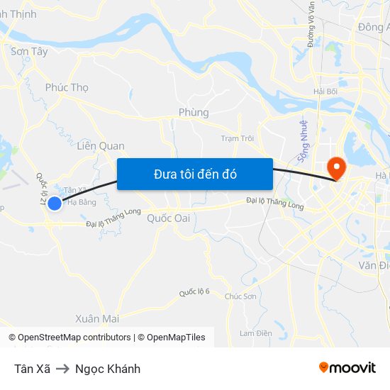 Tân Xã to Ngọc Khánh map